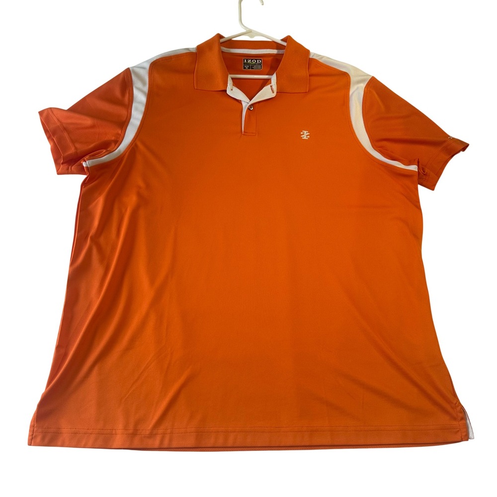 IZOD Golf Mens XL Orange White Performance Mesh Short Sleeve Polo Shirt 4569438
